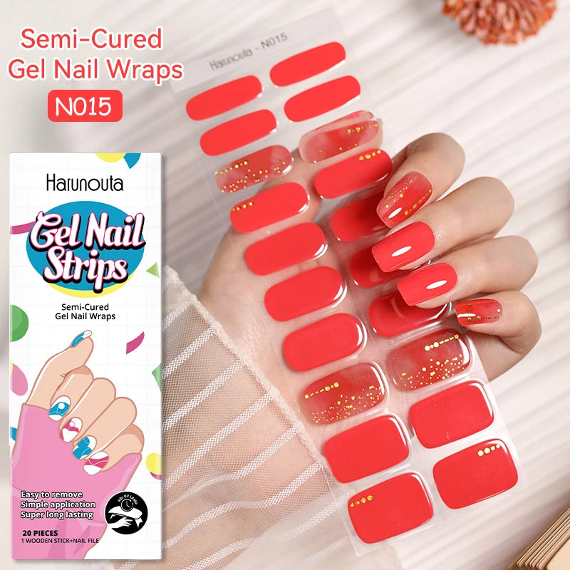 20-pack gel-nagelstickers – Glittriga linjer, semi-cured, French-ombre