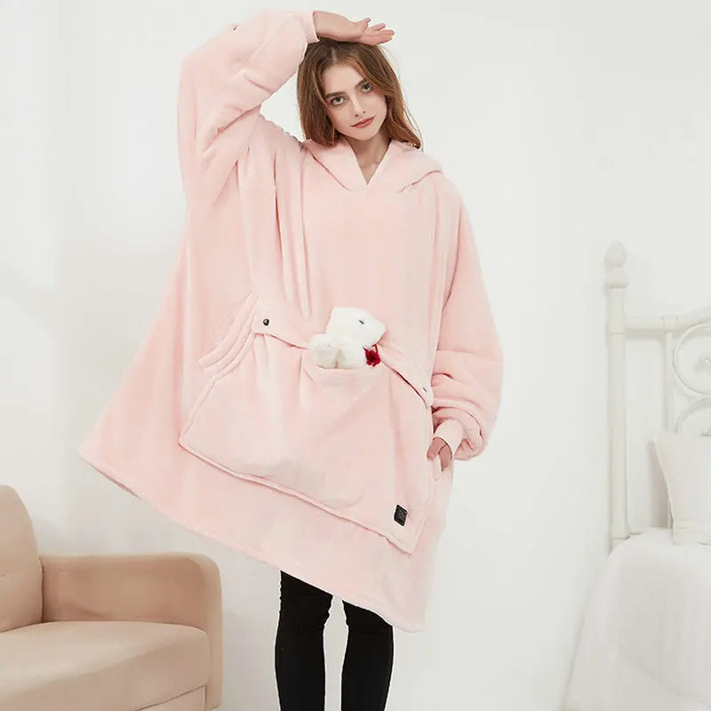 USB-värmehoodie – Oversized fleece med värme & luva