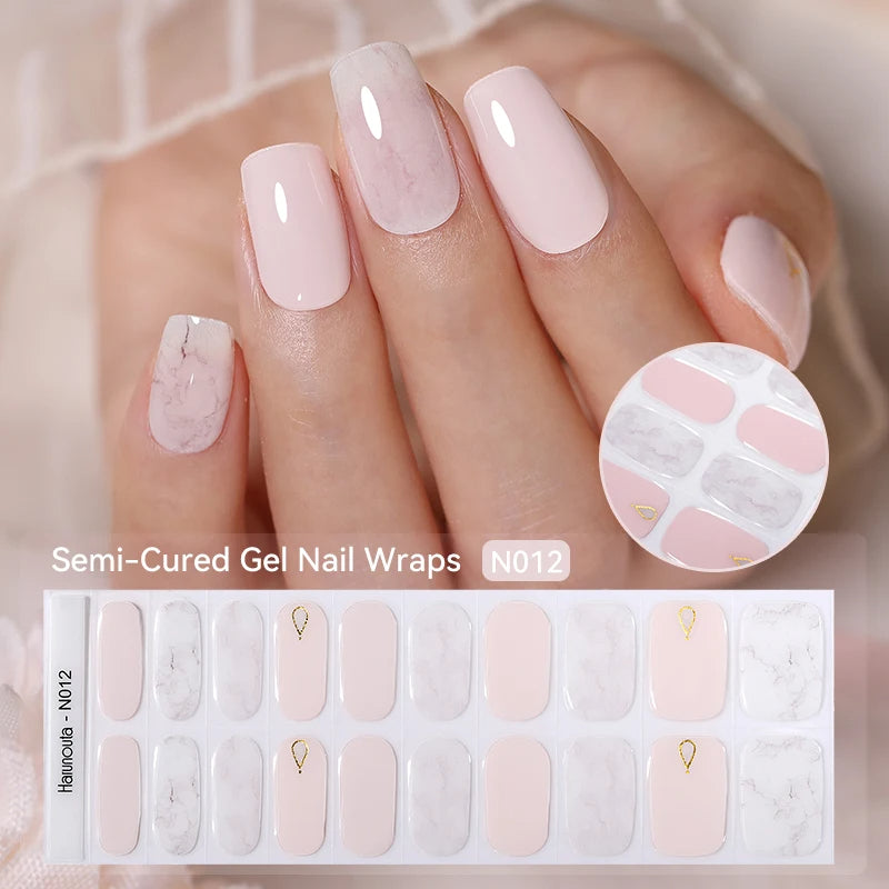 20-pk nagelstickers i gel – Gradient French-design, semi-curing