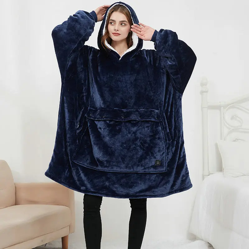 USB-värmehoodie – Oversized fleece med värme & luva