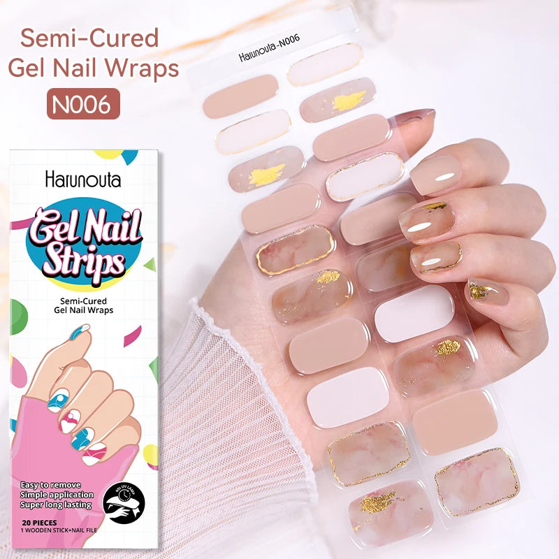 20-pack gel-nagelstickers – Glittriga linjer, semi-cured, French-ombre