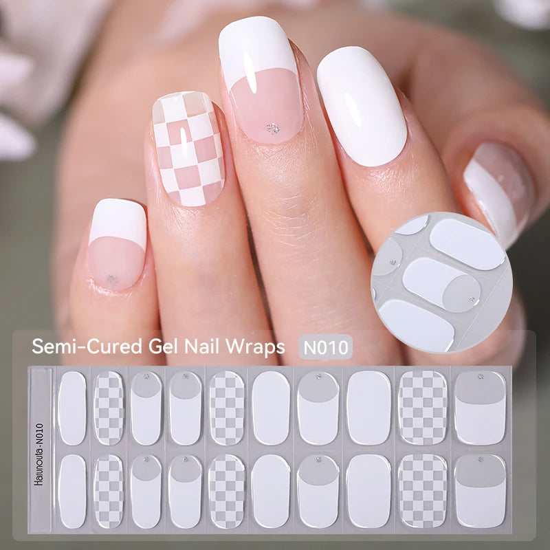 20-pk nagelstickers i gel – Gradient French-design, semi-curing
