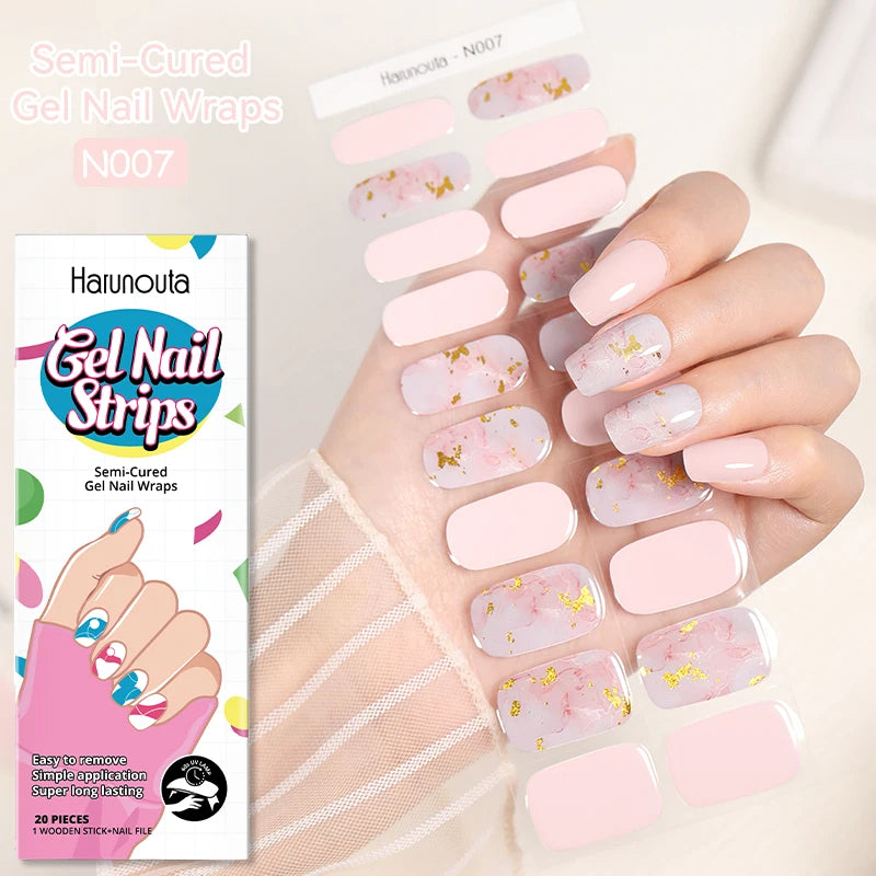 20-pack gel-nagelstickers – Glittriga linjer, semi-cured, French-ombre