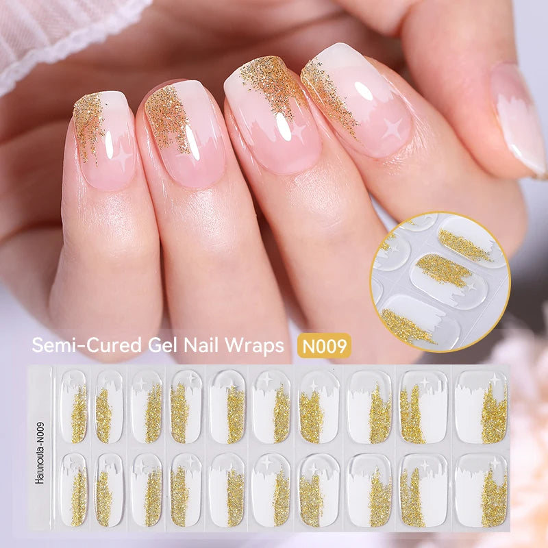 20-pk nagelstickers i gel – Gradient French-design, semi-curing