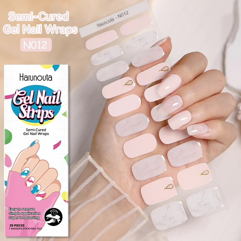 20-pack gel-nagelstickers – Glittriga linjer, semi-cured, French-ombre
