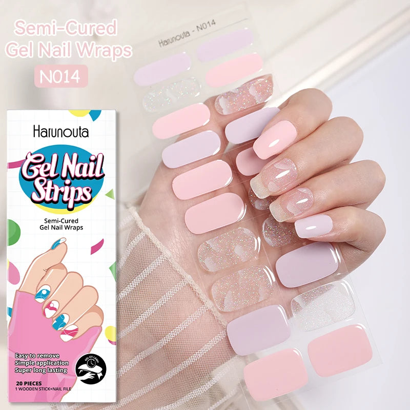 20-pack gel-nagelstickers – Glittriga linjer, semi-cured, French-ombre
