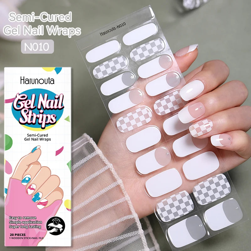 20-pack gel-nagelstickers – Glittriga linjer, semi-cured, French-ombre