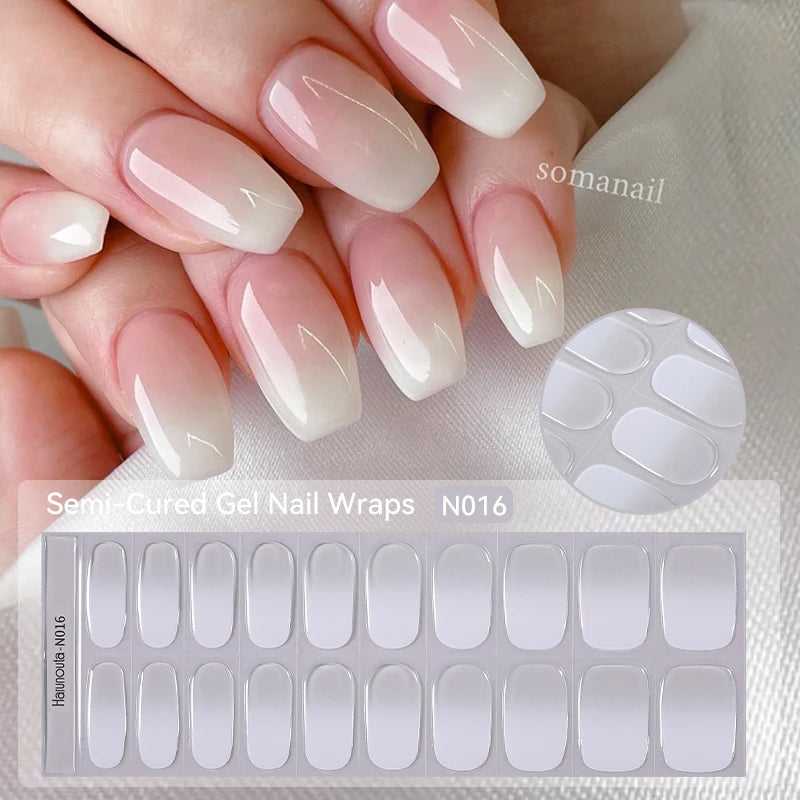20-pk nagelstickers i gel – Gradient French-design, semi-curing