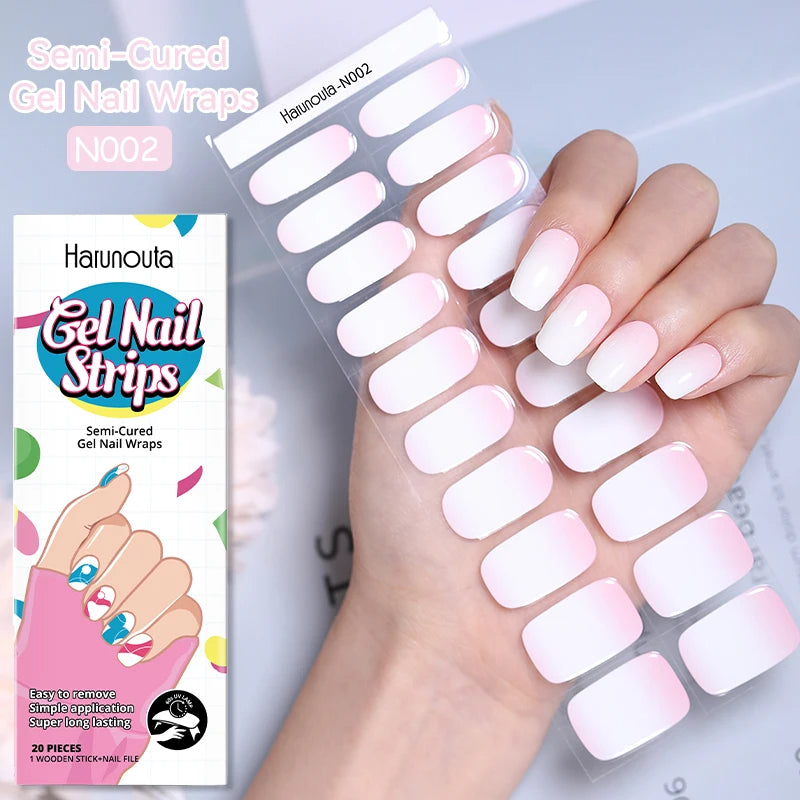 20-pack gel-nagelstickers – Glittriga linjer, semi-cured, French-ombre