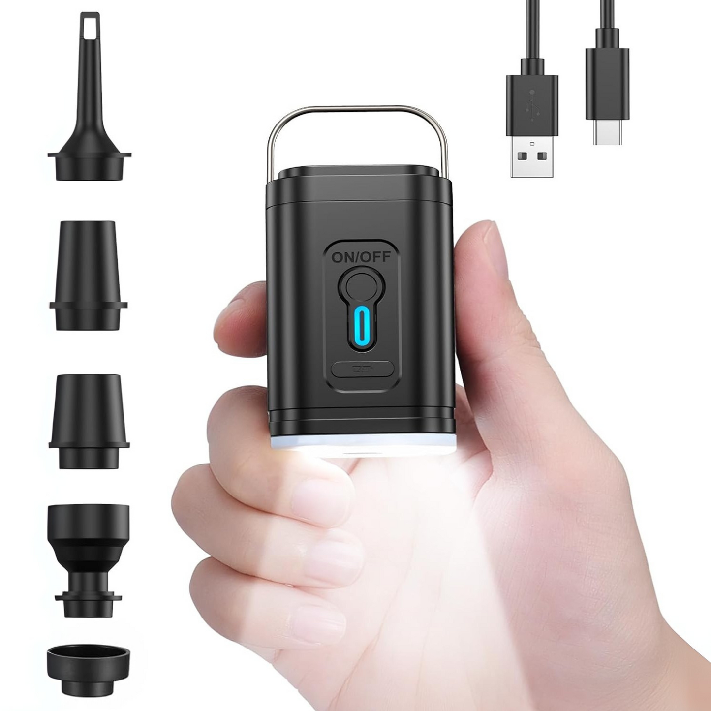 Mini elektrisk luftpump – Bärbar med flera munstycken & USB-laddning
