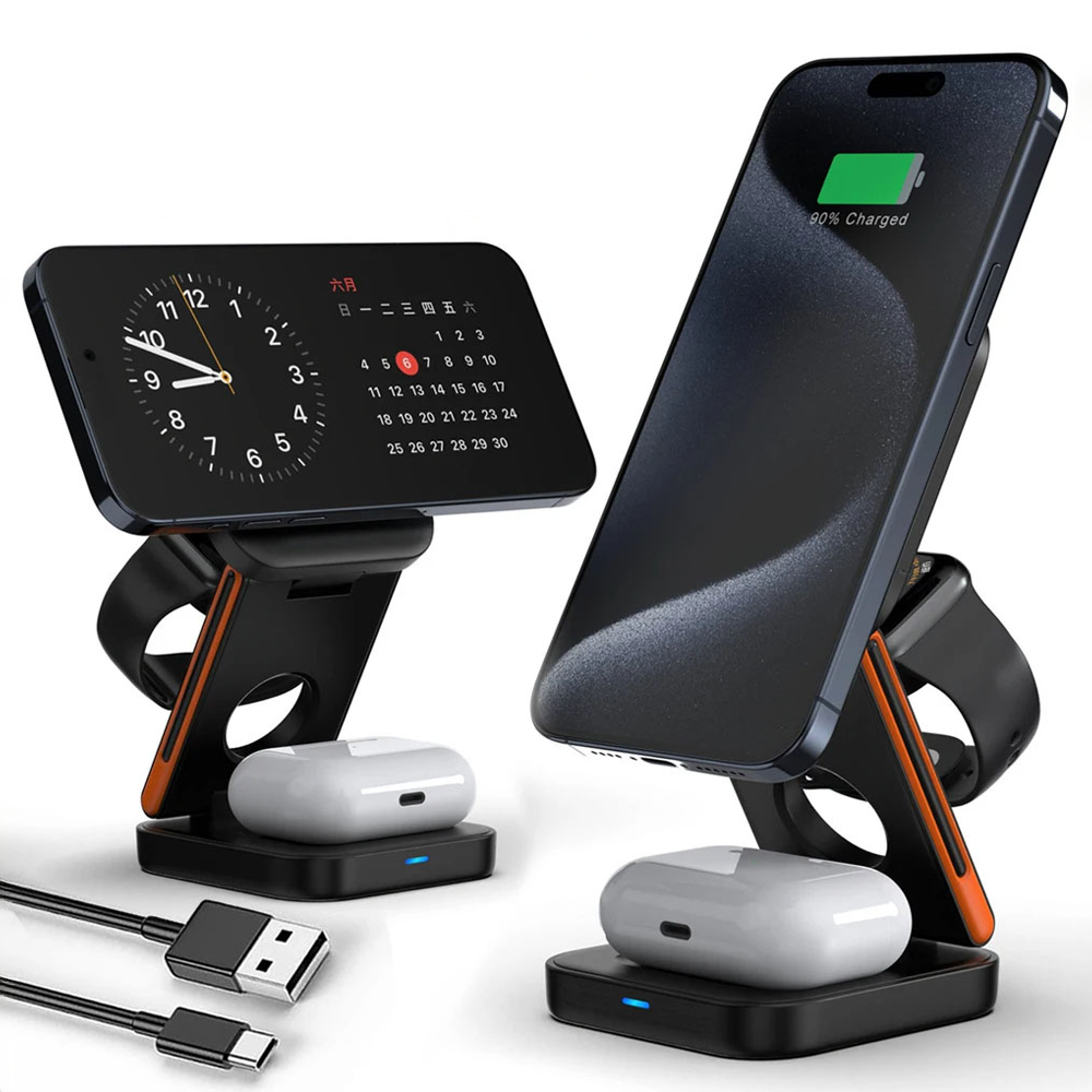 3-i-1 vikbar laddstation – för iPhone, Apple Watch & AirPods - ELLY