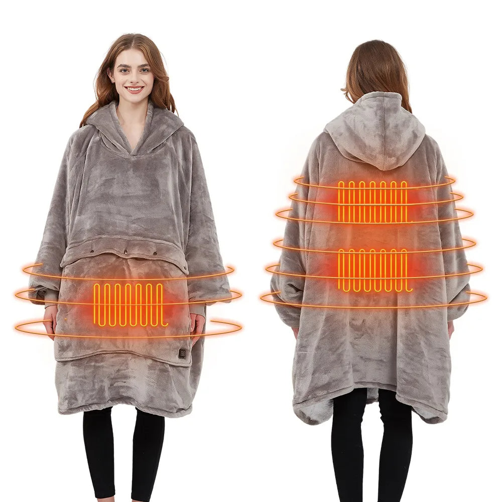 USB-värmehoodie – Oversized fleece med värme & luva