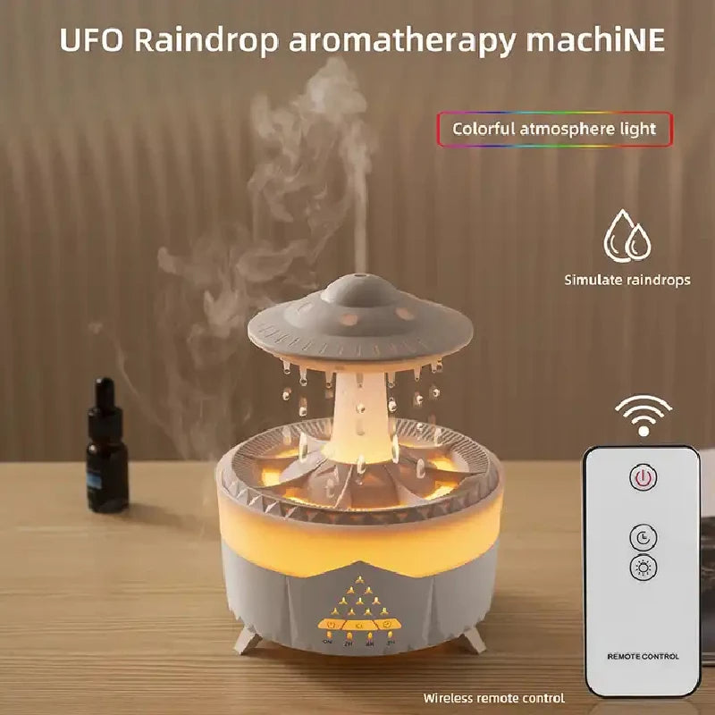 Regndroppe luftfuktare & aromadiffuser – 350 ml, fjärrkontroll & 7 färger LED
