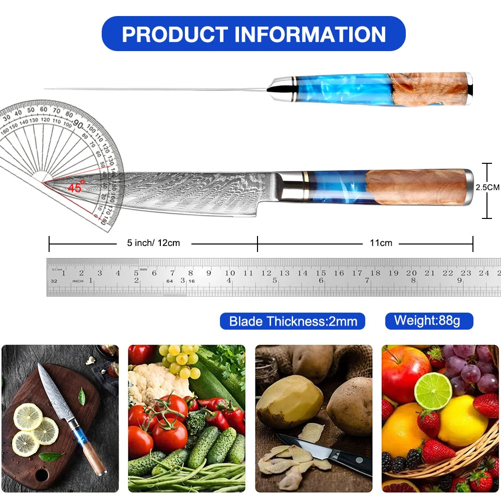 Japansk kockkniv 5" – VG10 Damaskusstål för precision i köket - ELLY