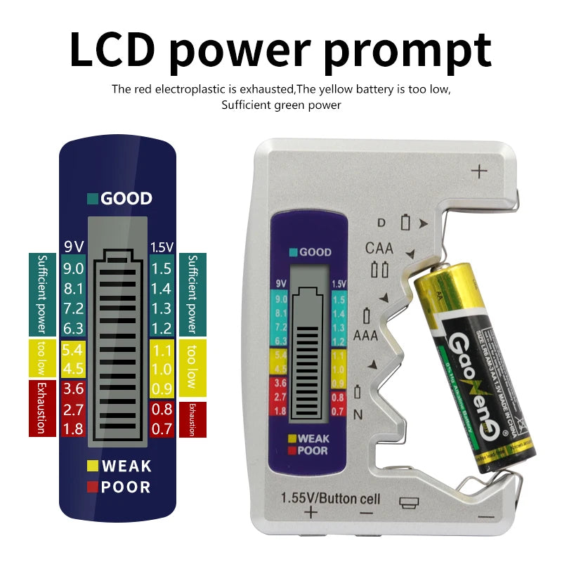 Universal batteritestare med LCD-display – Testa AAA, AA, C, D & 9V