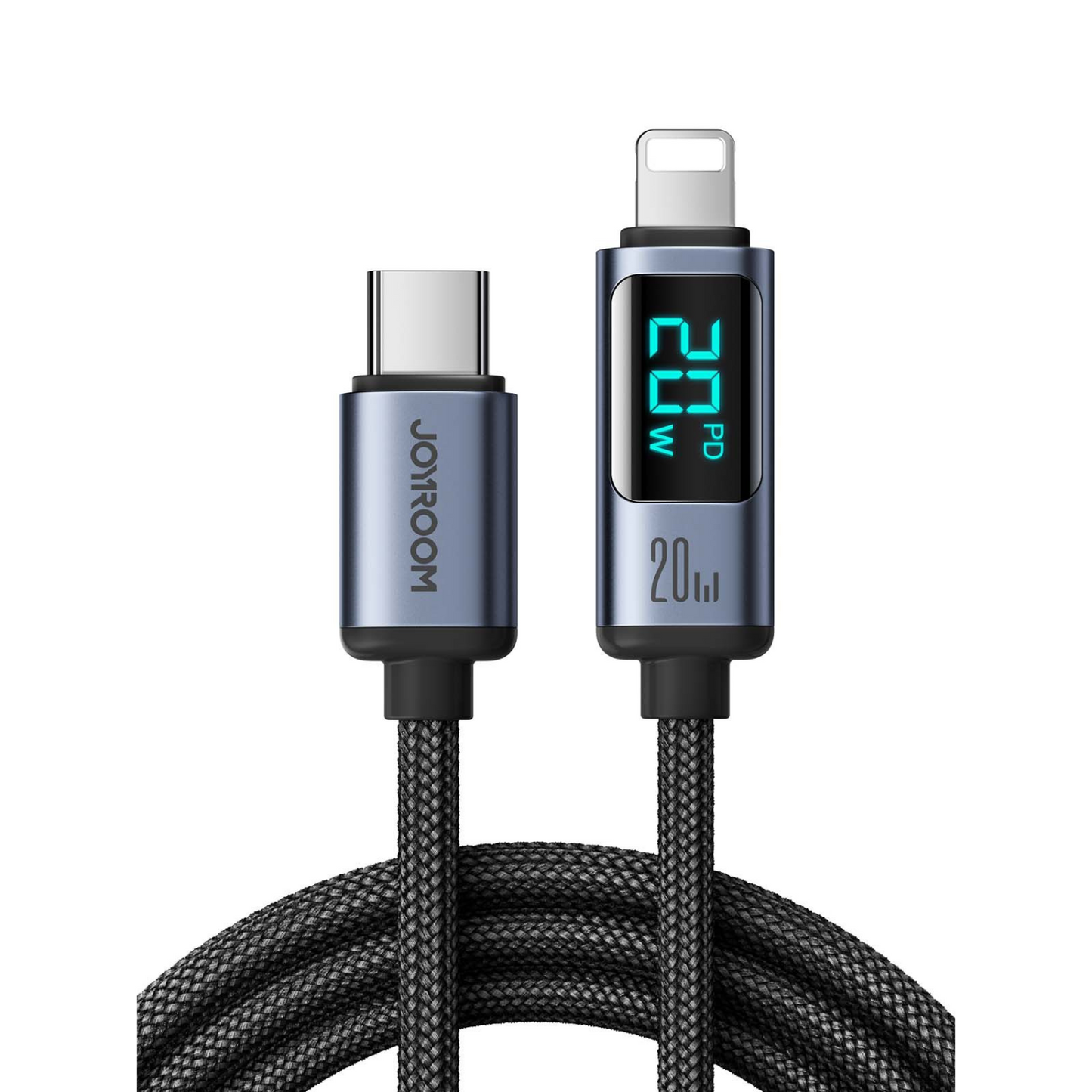 Flätad USB-kabel med display – snabbladdning & strömmätning - ELLY