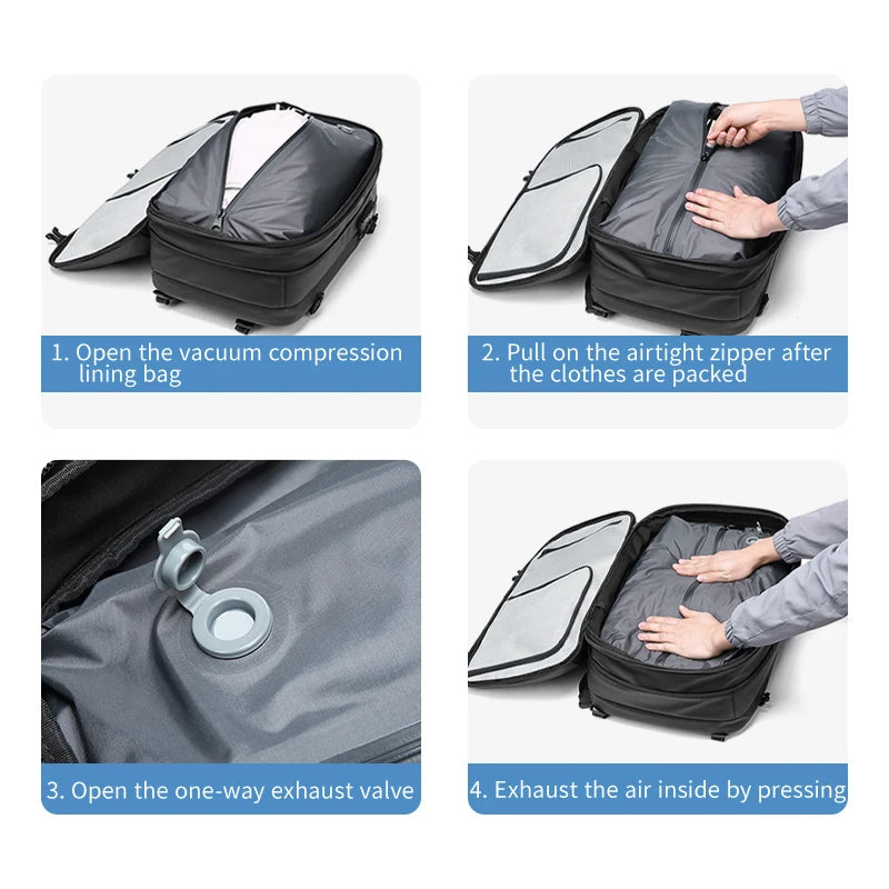 Resekompakt vakuumryggsäck – Packar 60 L i en carry-on