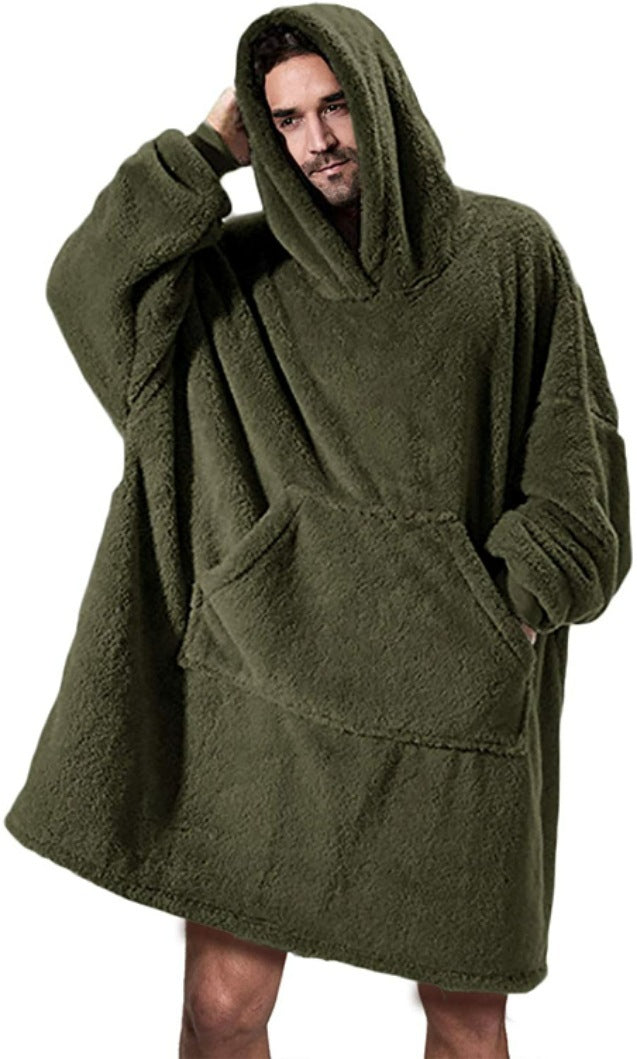 Oversized Sherpa-fleece hoodie-filt – Reversibla material & maximal mysfaktor