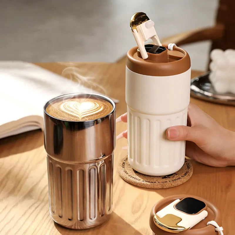450 ml termosmugg i rostfritt stål – spillfri kaffekopp med lock - ELLY