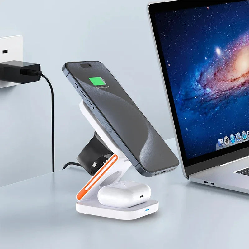 3-i-1 vikbar laddstation – för iPhone, Apple Watch & AirPods - ELLY