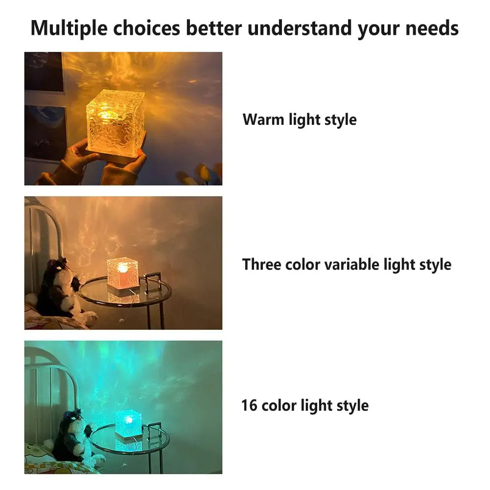 LED Diamond Table Lamp – Akryl & trä med 16 färger & vippfjärrkontroll