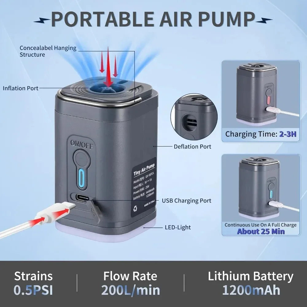 Mini elektrisk luftpump – Bärbar med flera munstycken & USB-laddning