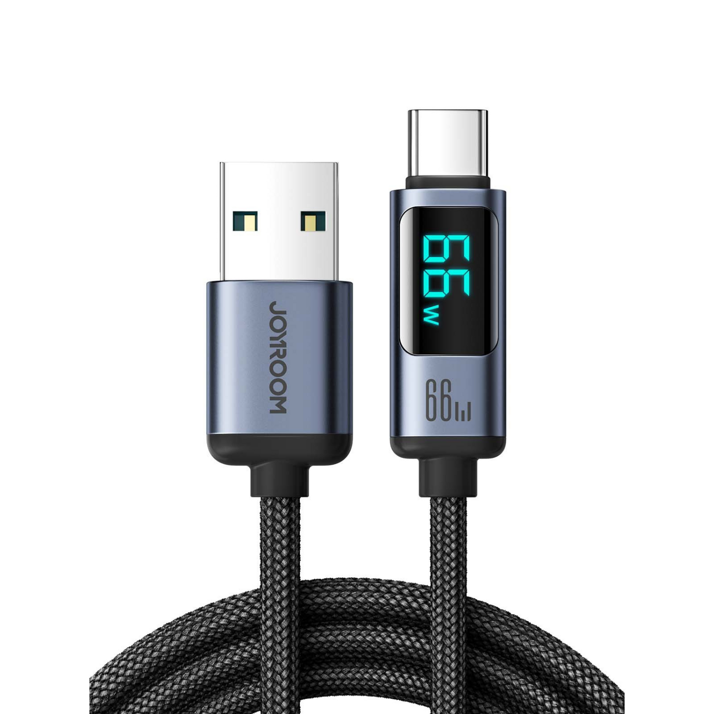 Flätad USB-kabel med display – snabbladdning & strömmätning - ELLY