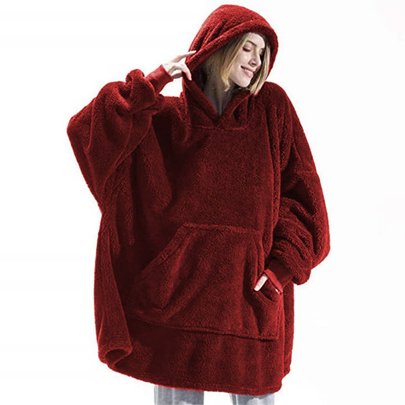 Oversized Sherpa-fleece hoodie-filt – Reversibla material & maximal mysfaktor