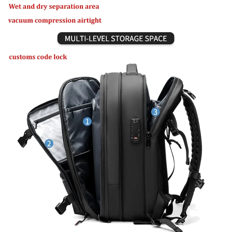 Resekompakt vakuumryggsäck – Packar 60 L i en carry-on