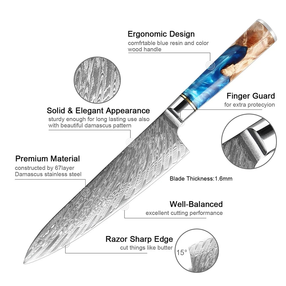 8" Japansk kockkniv i VG10 Damaskusstål – professionell & stilren - ELLY