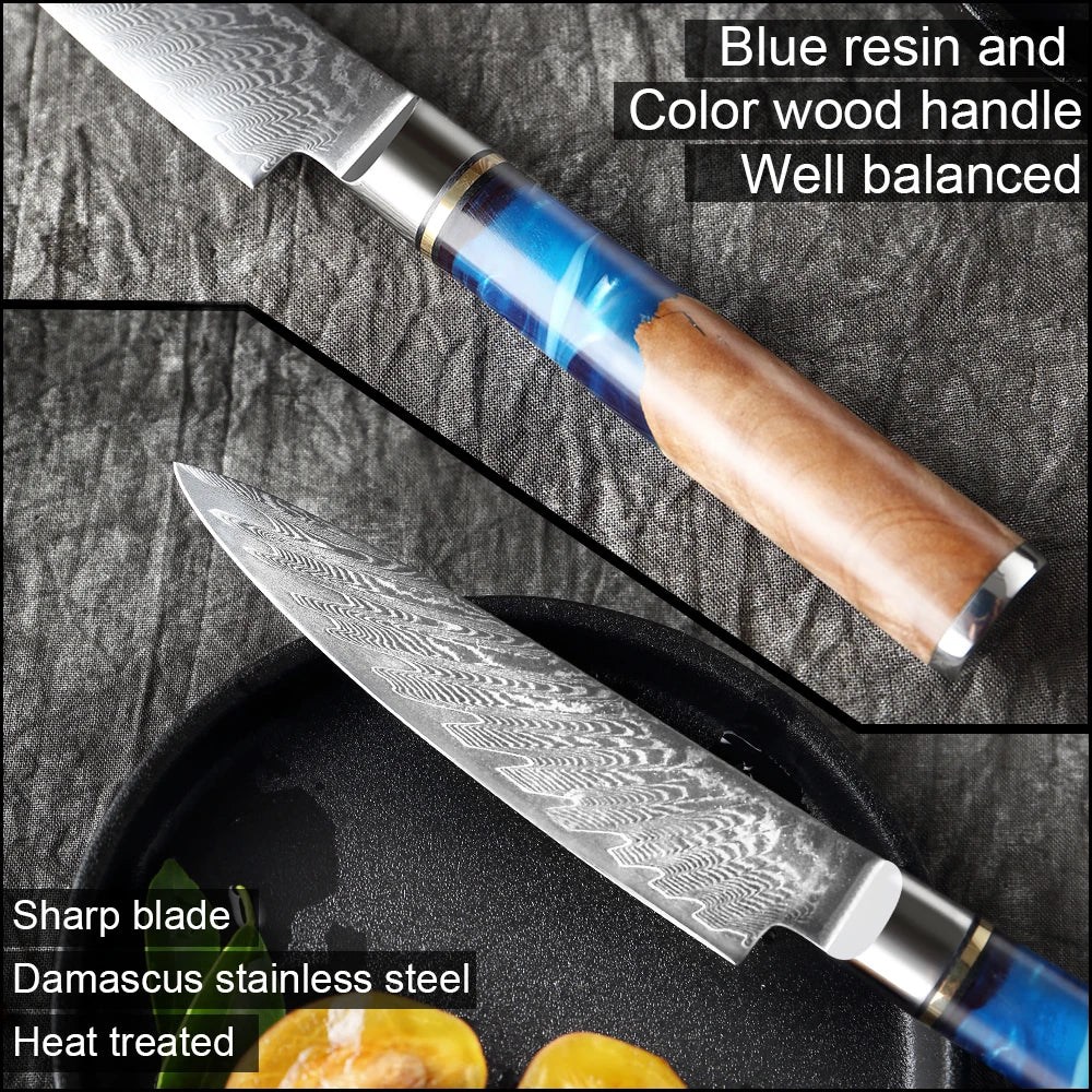 Japansk kockkniv 5" – VG10 Damaskusstål för precision i köket - ELLY