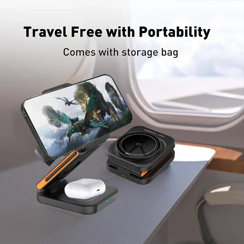 3-i-1 vikbar laddstation – för iPhone, Apple Watch & AirPods - ELLY
