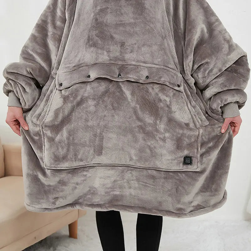 USB-värmehoodie – Oversized fleece med värme & luva