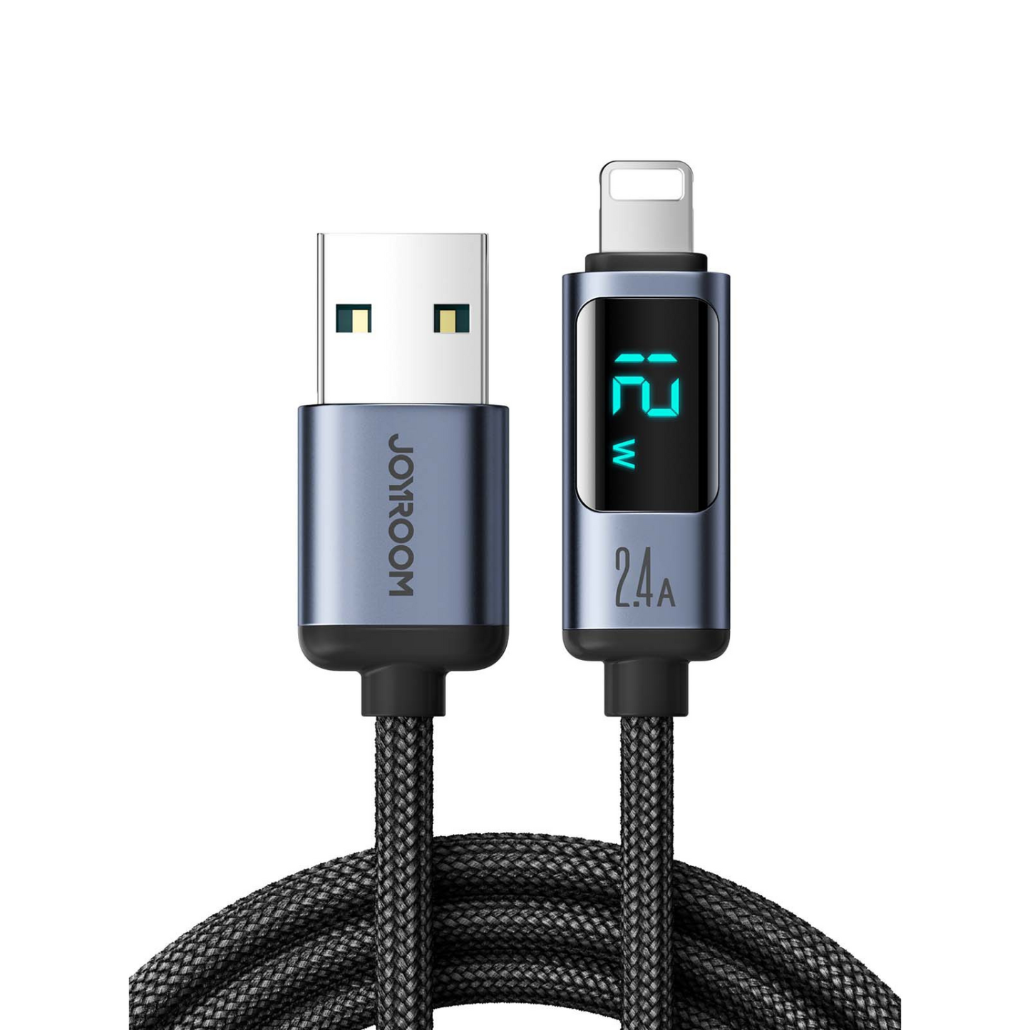 Flätad USB-kabel med display – snabbladdning & strömmätning - ELLY