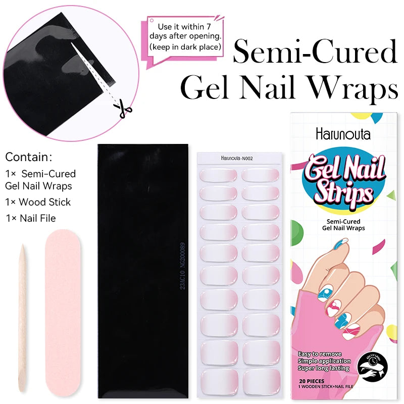 20-pack gel-nagelstickers – Glittriga linjer, semi-cured, French-ombre