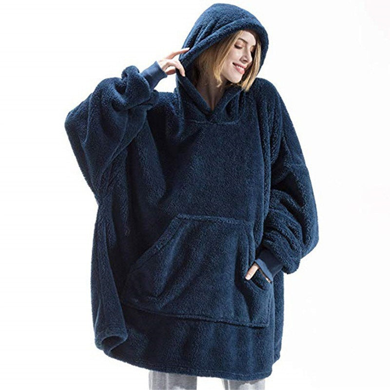 Oversized Sherpa-fleece hoodie-filt – Reversibla material & maximal mysfaktor