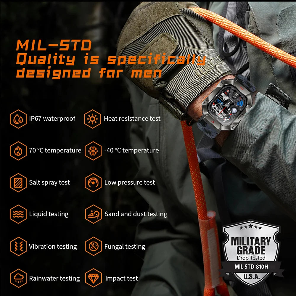 Tålig militär-smartklocka – robust smartwatch för träning & friluftsliv - ELLY