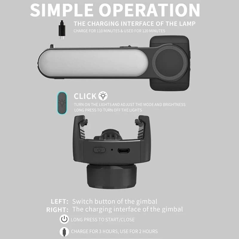Mobilgimbal & selfiepinne L09 – 3-i-1 stativ med stabilisering - ELLY