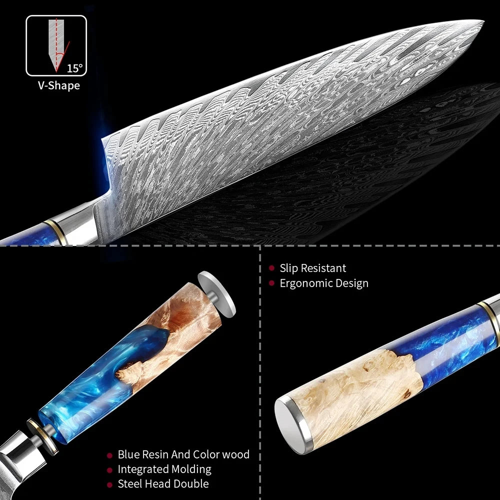 8" Japansk kockkniv i VG10 Damaskusstål – professionell & stilren - ELLY