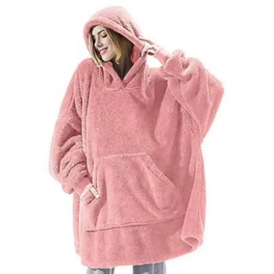 Oversized Sherpa-fleece hoodie-filt – Reversibla material & maximal mysfaktor
