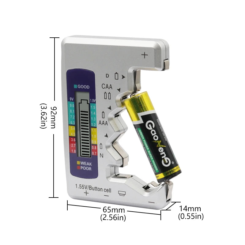 Universal batteritestare med LCD-display – Testa AAA, AA, C, D & 9V