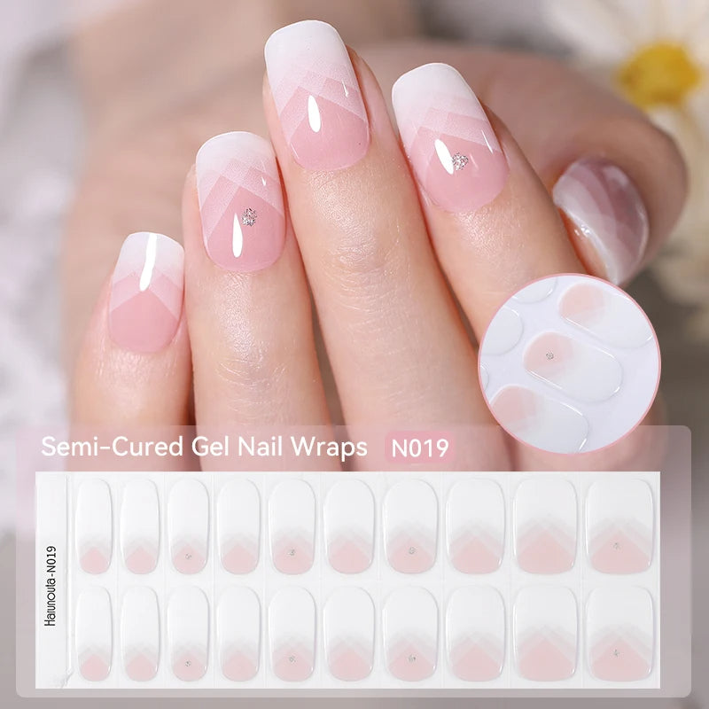 20-pk nagelstickers i gel – Gradient French-design, semi-curing