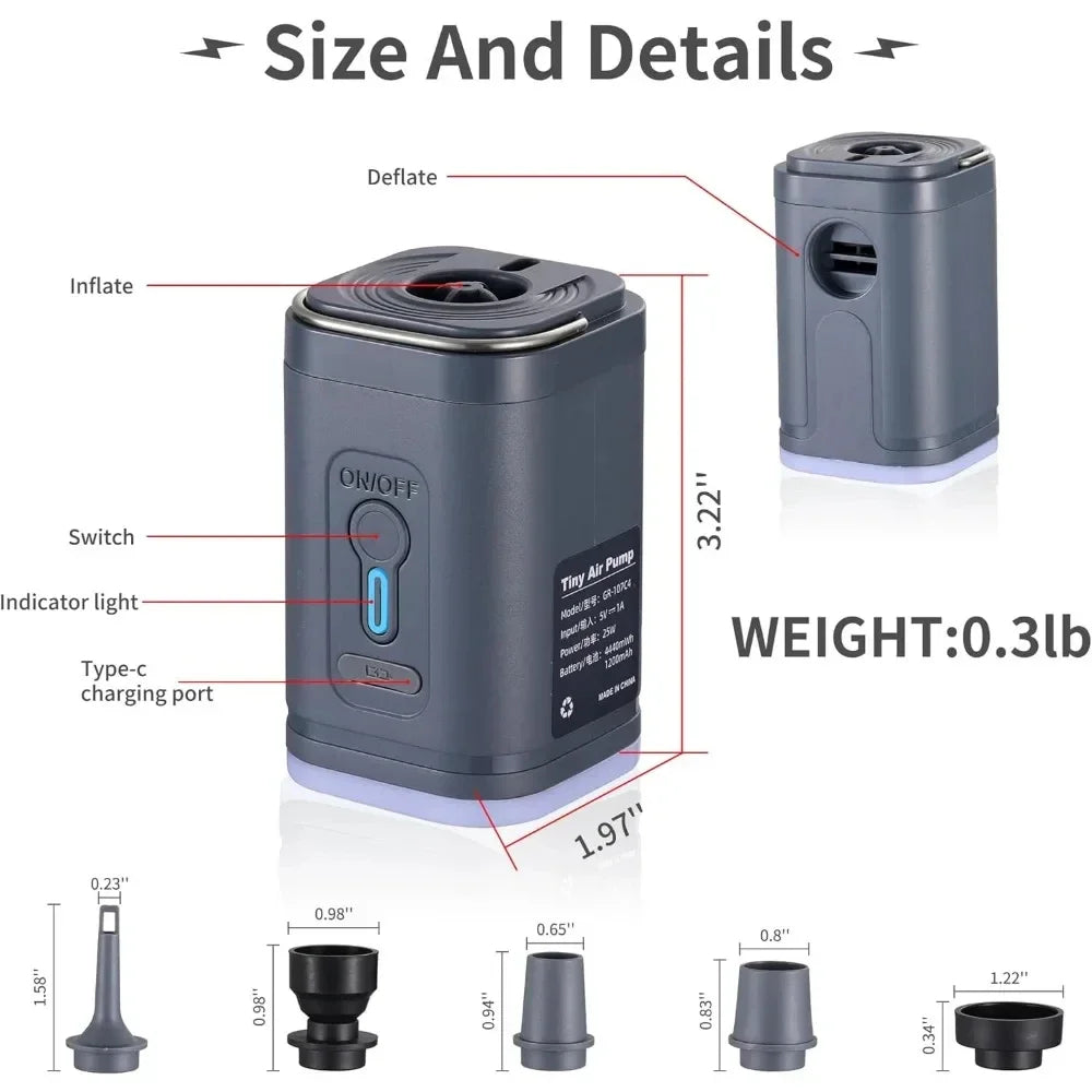 Mini elektrisk luftpump – Bärbar med flera munstycken & USB-laddning