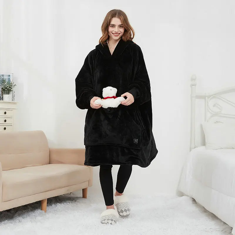 USB-värmehoodie – Oversized fleece med värme & luva