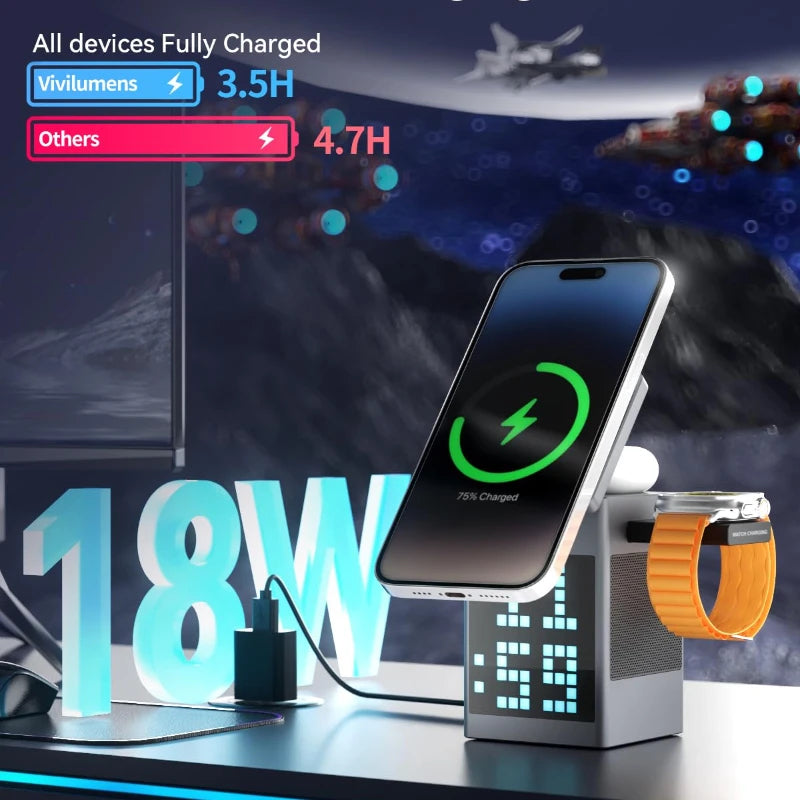 6-i-1 trådlös laddstation med Bluetooth-högtalare & belysning - ELLY
