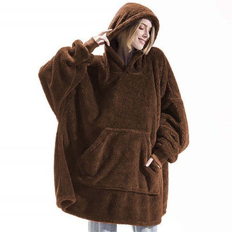 Oversized Sherpa-fleece hoodie-filt – Reversibla material & maximal mysfaktor