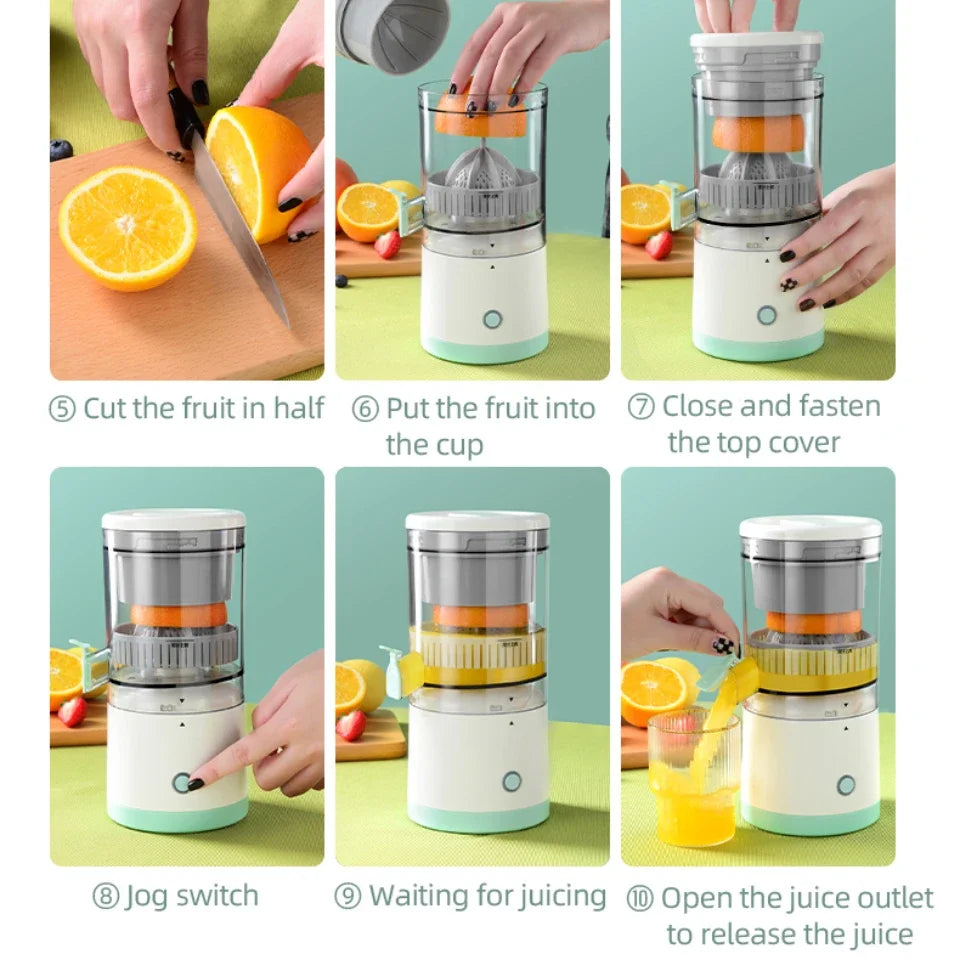 Portabel elektrisk juicepress – USB-laddningsbar & spillfri fruktpress