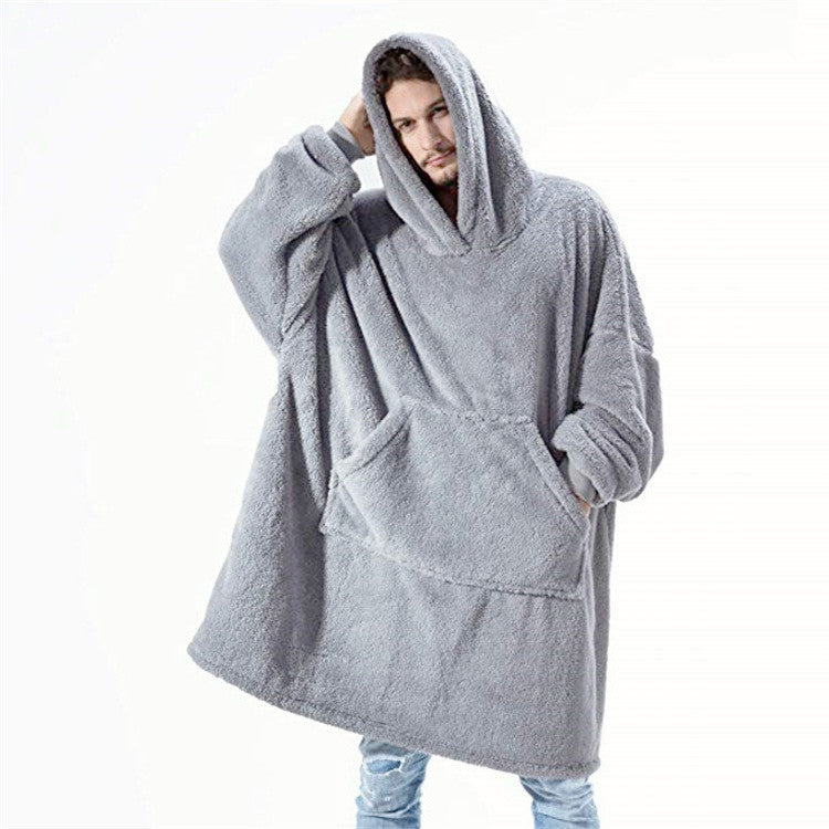 Oversized Sherpa-fleece hoodie-filt – Reversibla material & maximal mysfaktor