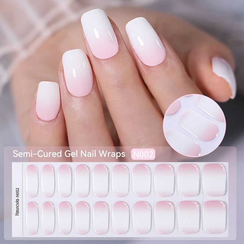 20-pk nagelstickers i gel – Gradient French-design, semi-curing