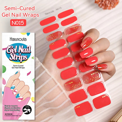 20-pack gel-nagelstickers – Glittriga linjer, semi-cured, French-ombre